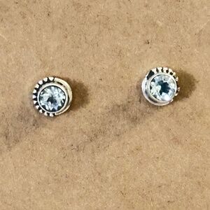 925 Sterling silver - bezel set, Aquamarine round stud earrings. NWOT